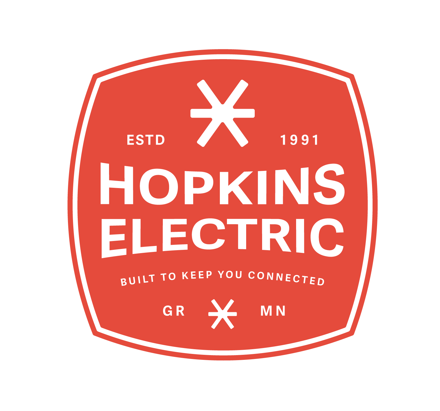 Hopkins Electric badge: established 1991, Grand Rapids, MN