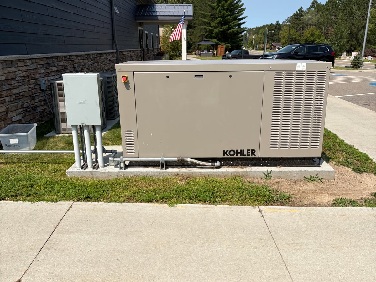 Kohler standby generator installed beside a commercial building
